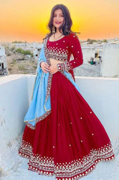 Red Georgette Embroidery Lehenga Choli NCLC10210154