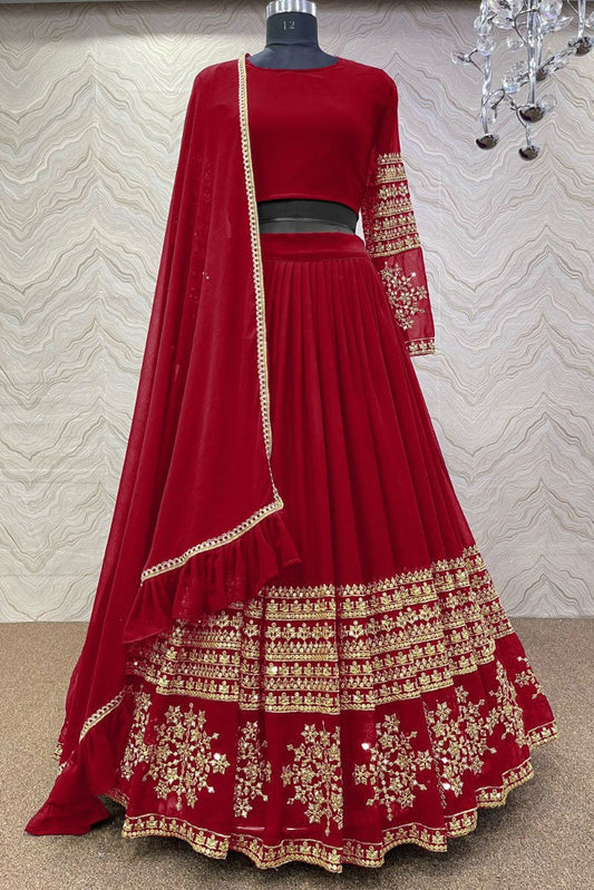 Red Georgette Embroidery Lehenga Choli NCLC10210156