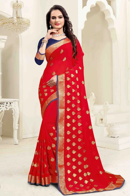 Red Georgette Embroidery Saree NCSD11210524