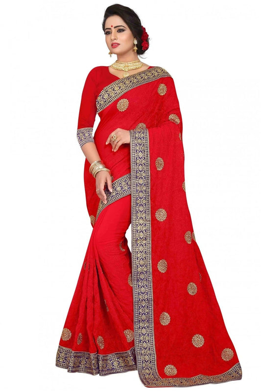 Red Georgette Embroidery Saree NCSD11210538