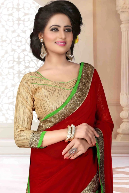 Red Georgette Lace Saree NCSD11210674