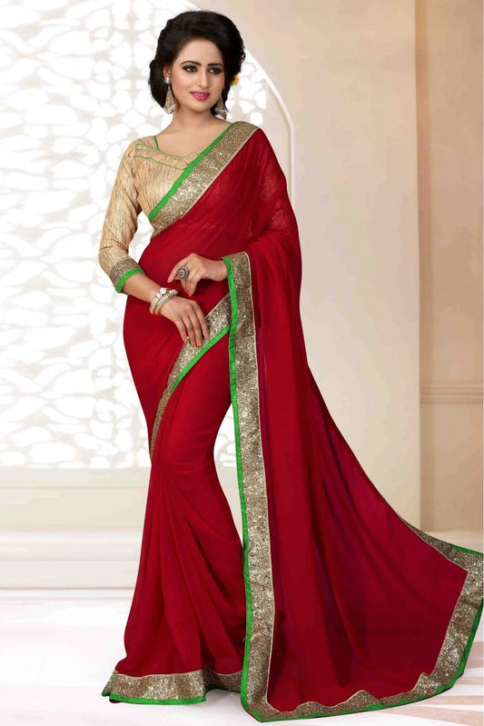 Red Georgette Lace Saree NCSD11210674