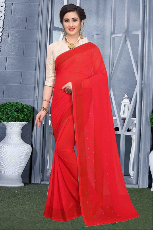 Red Georgette Party Wear Saree NCSD11210675