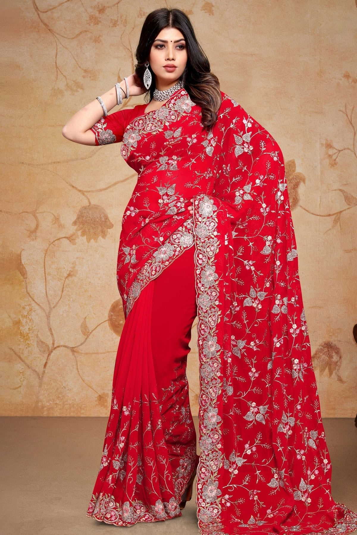 Red Georgette Saree NCSD10910232