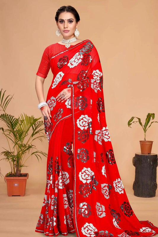 Red Georgette Saree NCSD10910453