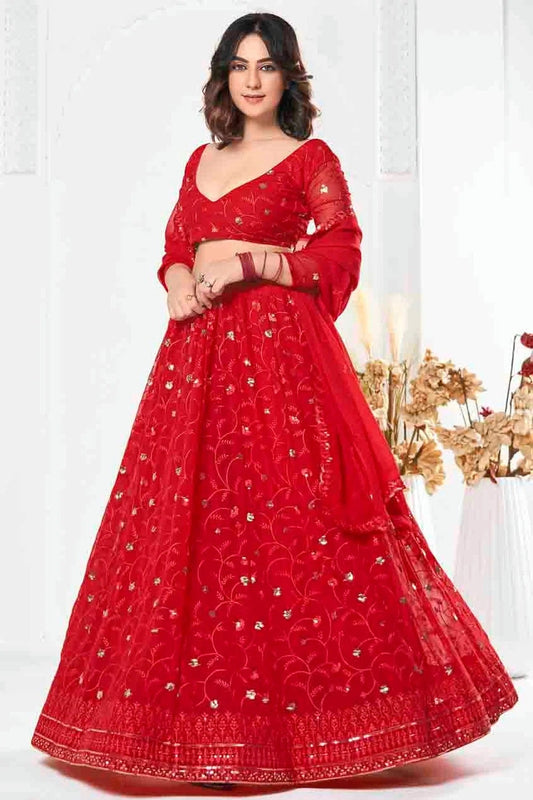 Red Georgette Semi Stitched Lehenga Choli NCLC11710107
