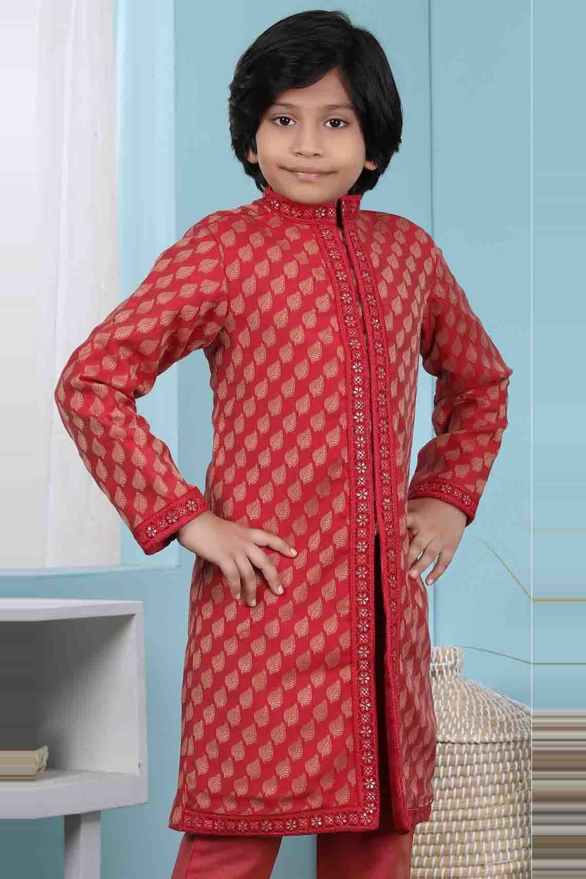 Red Handloom Silk Jacket  NCBW10710733