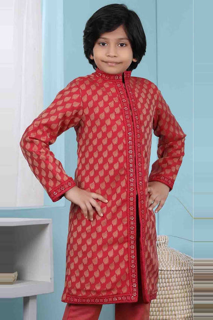 Red Handloom Silk Jacket  NCBW10710733