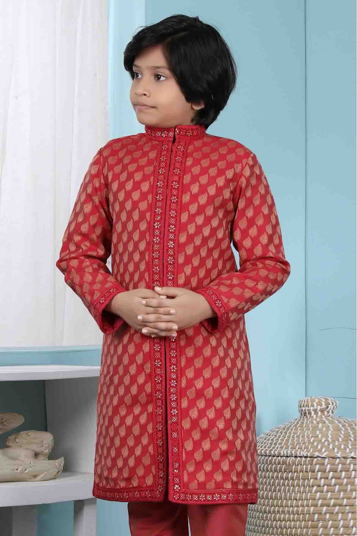 Red Handloom Silk Jacket NCBW10710733