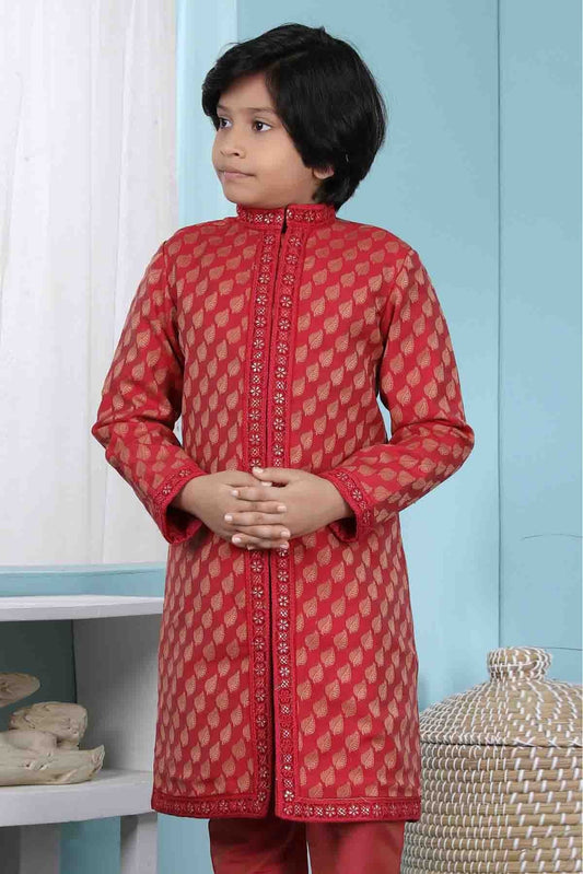 Red Handloom Silk Jacket NCBW10710733