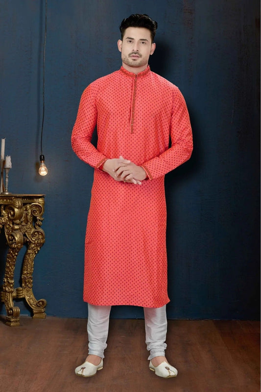 Red Kurta Pajama In Dupioni NCKP10410623