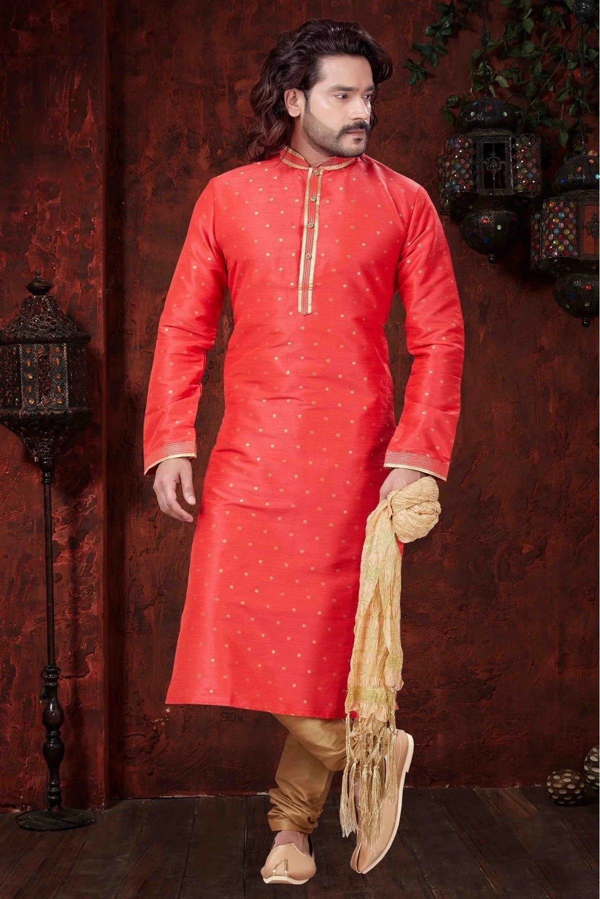 Red Kurta Pajama In Silk NCKP10410604