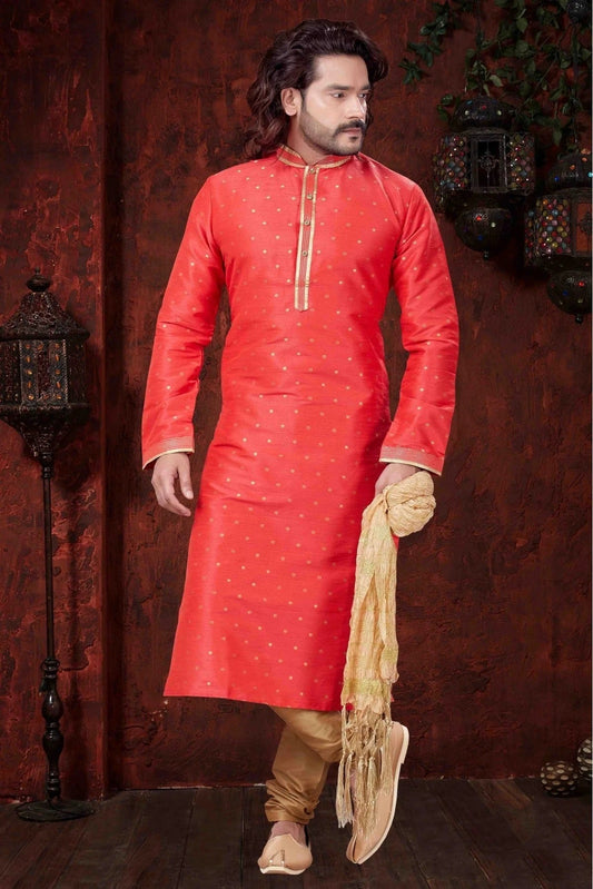 Red Kurta Pajama In Silk NCKP10410604