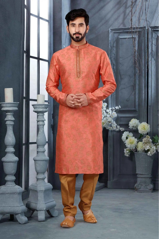 Red Kurta Pajama In Silk NCKP10410667