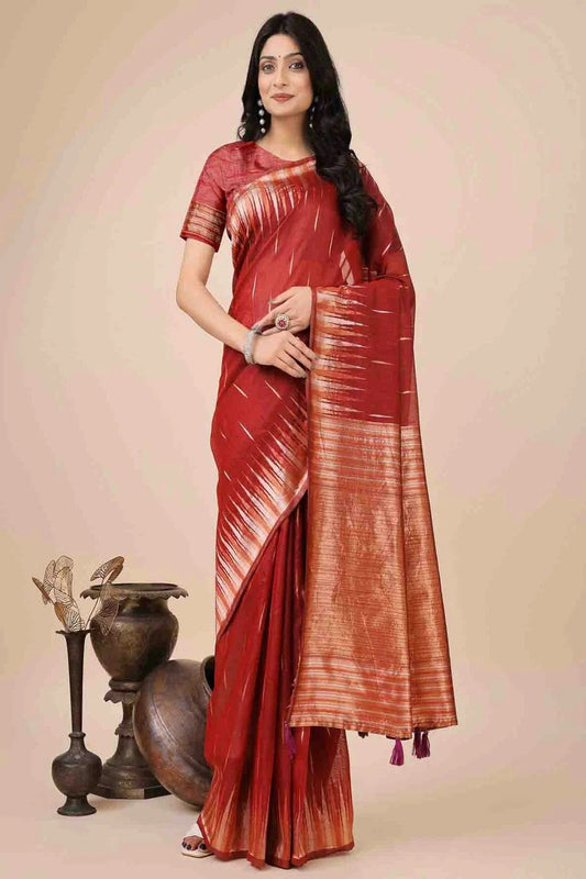 Red Linen Cotton Woven Traditional Sarees  NCSD11110229