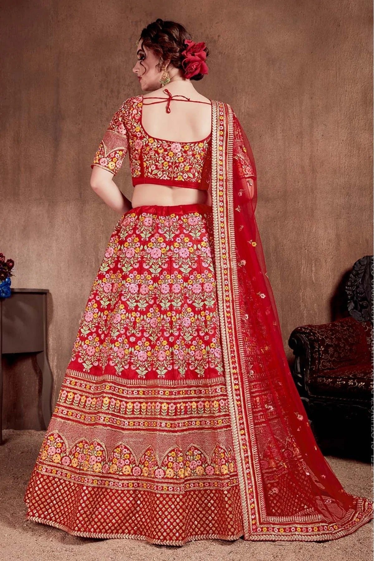 Red Mulberry Silk Lehenga Choli NCLC10110325