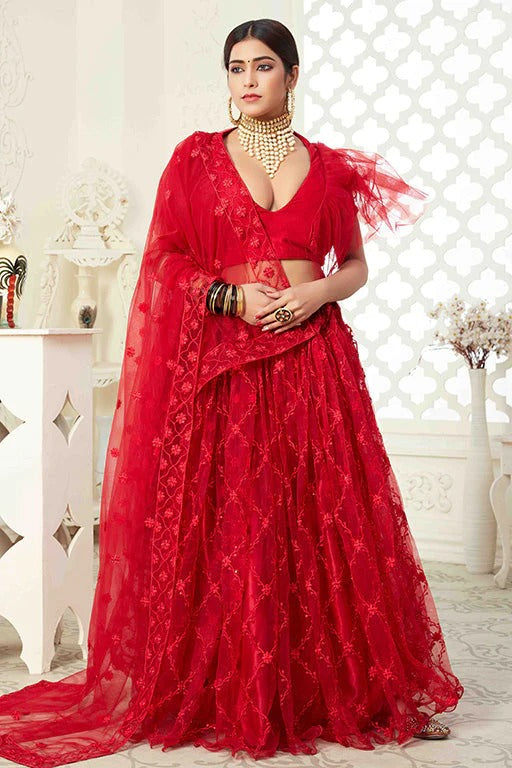 Red Net Designer Lehenga Choli NCLC12410146