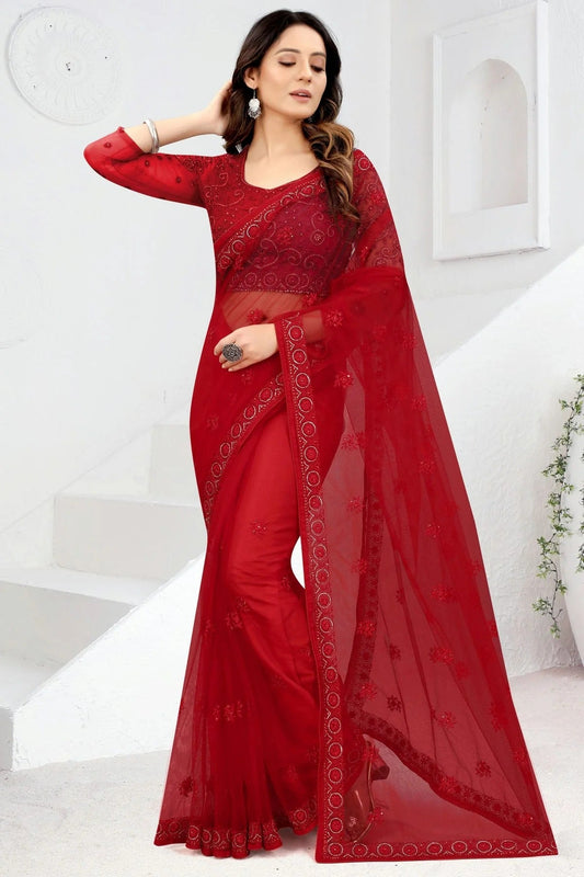 Red Net Designer Saree NCLC11210376