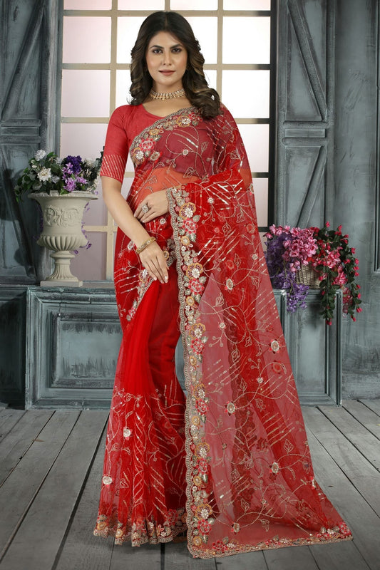 Red Net Designer Saree NCLC11210421
