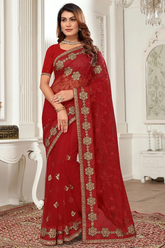 Red Net Designer Saree NCSD10910211
