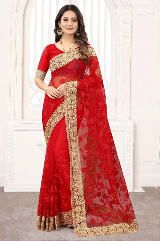 Red Net Designer Saree NCSD11210822