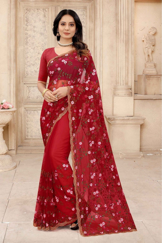 Red Net Embroidery Saree NCSD10910626-10