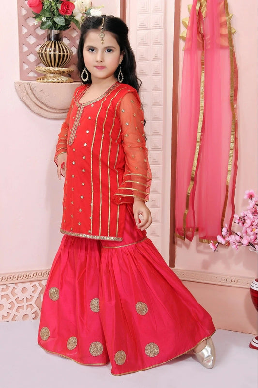 Red Net Embroidery Sharara Suit NCGW10710781