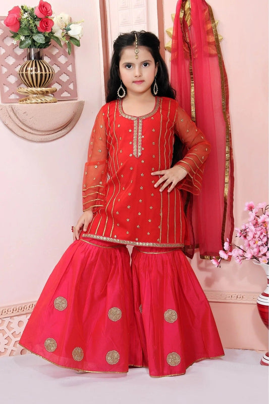 Red Net Embroidery Sharara Suit NCGW10710781