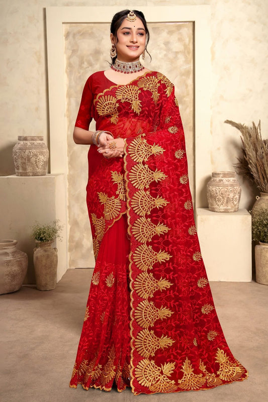 Red Net Saree NCSD10910260