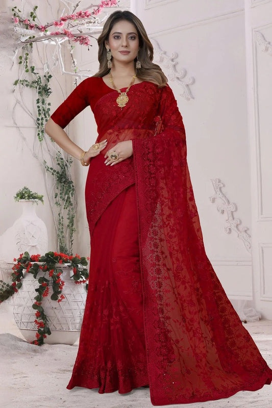 Red Net Saree NCSD10910342