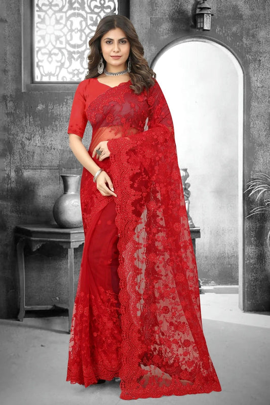 Red Net Saree NCSD10910368