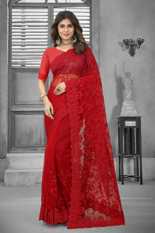 Red Net Saree NCSD10910373