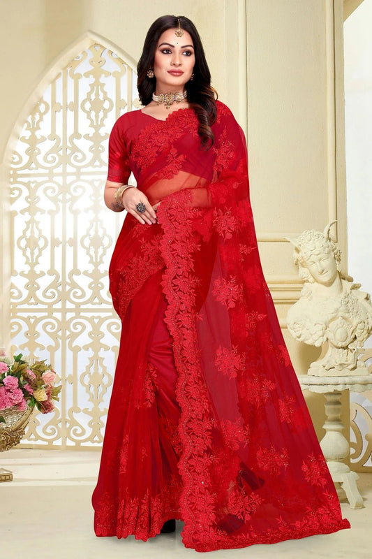 Red Net Saree NCSD10910391