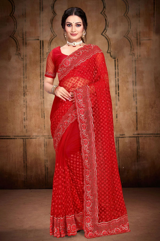 Red Net Saree NCSD10910441