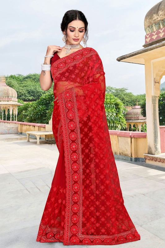 Red Net Saree NCSD10910448