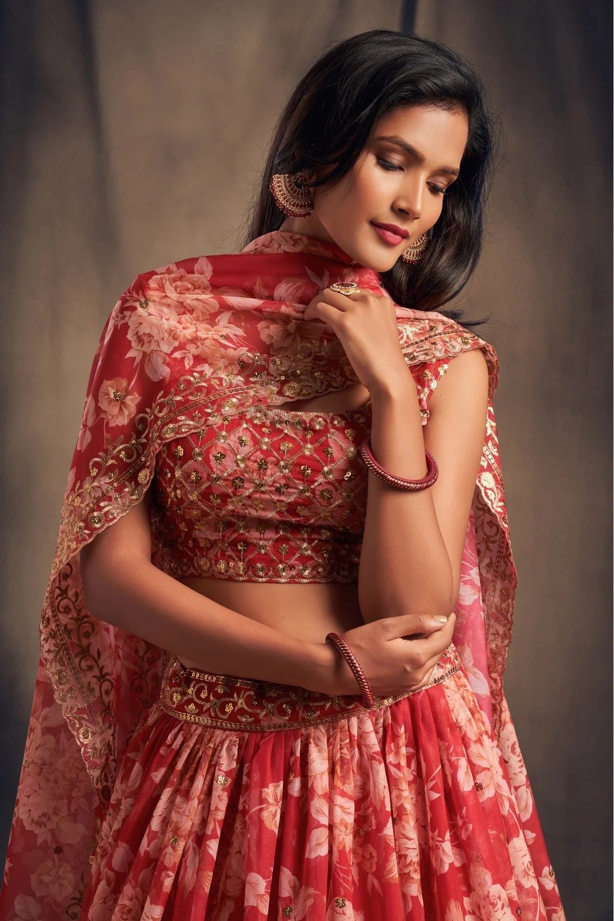 Red Organza Lehenga Choli NCLC10110336