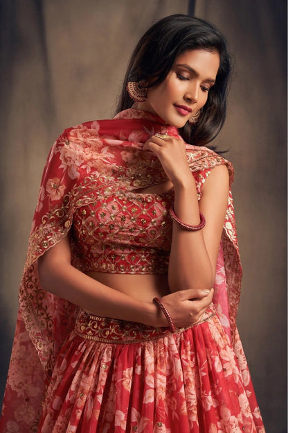 Red Organza Lehenga Choli NCLC10110336