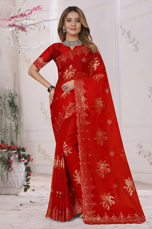 Red Organza Silk Designer Saree NCLC11210385