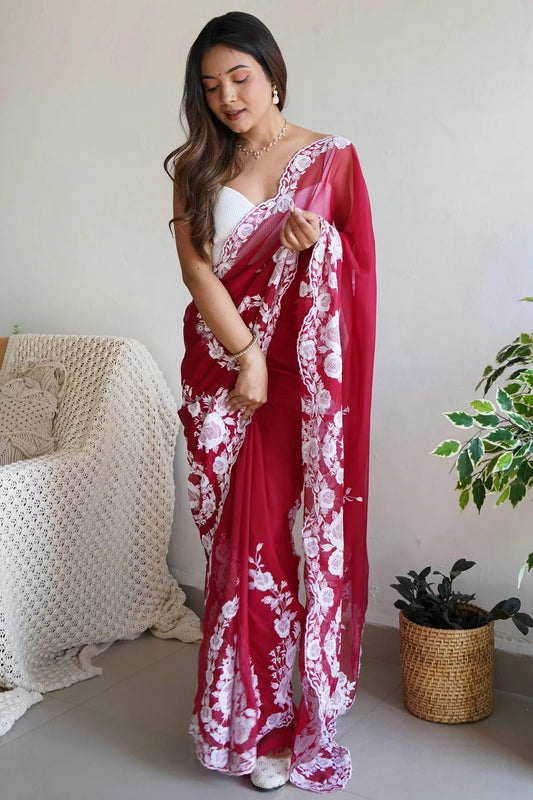 Red Organza Silk Designer Saree NCSD11111742