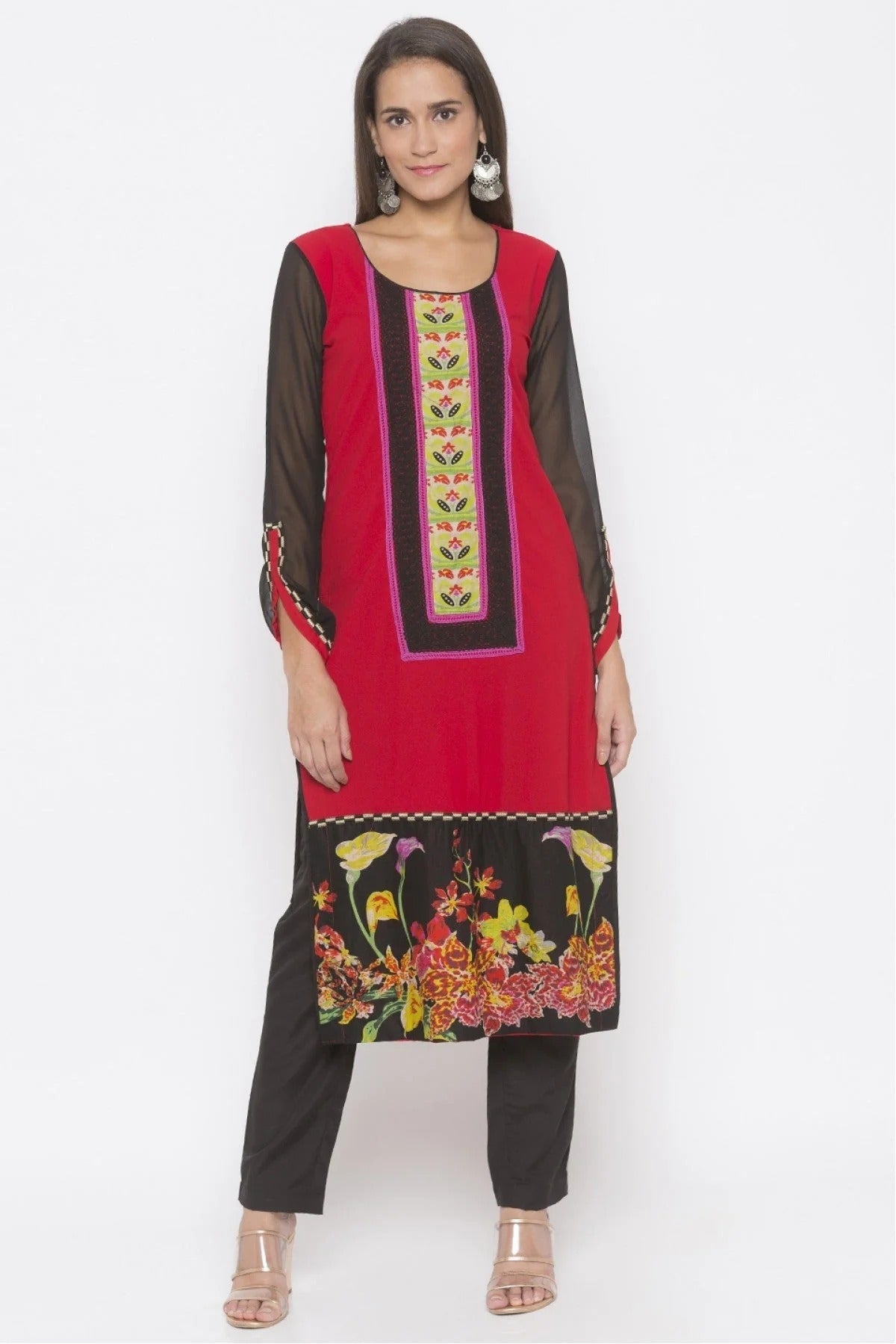 Red Plus Size American Crepe Embroidery Kurti NCKR10710325