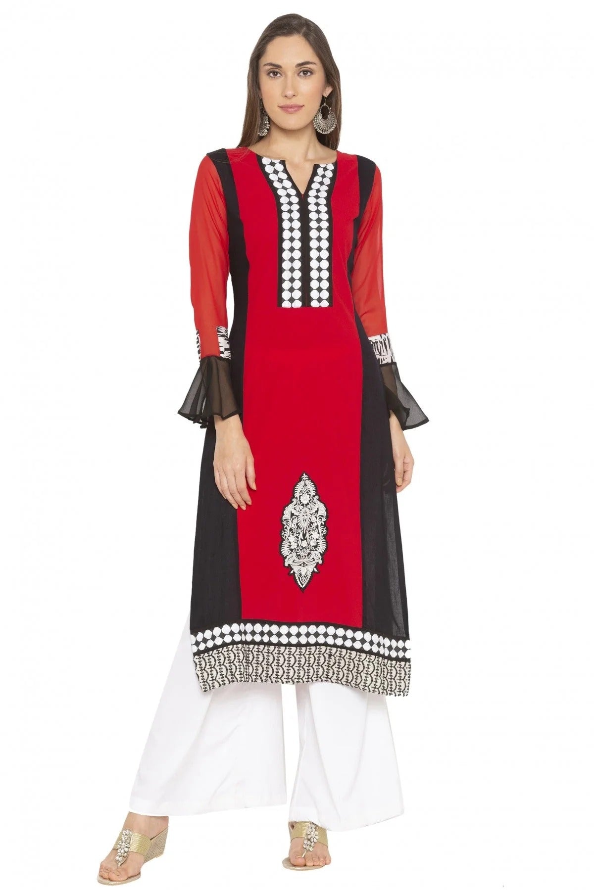 Red Plus Size Crepe Embroidery Kurti NCKR10710133