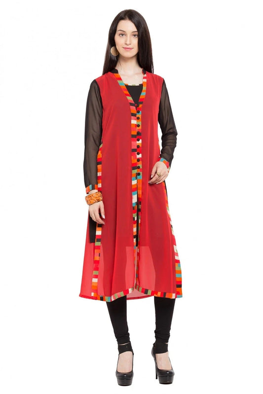 Red Plus Size Faux Georgette Kurti NCKR10710156-10
