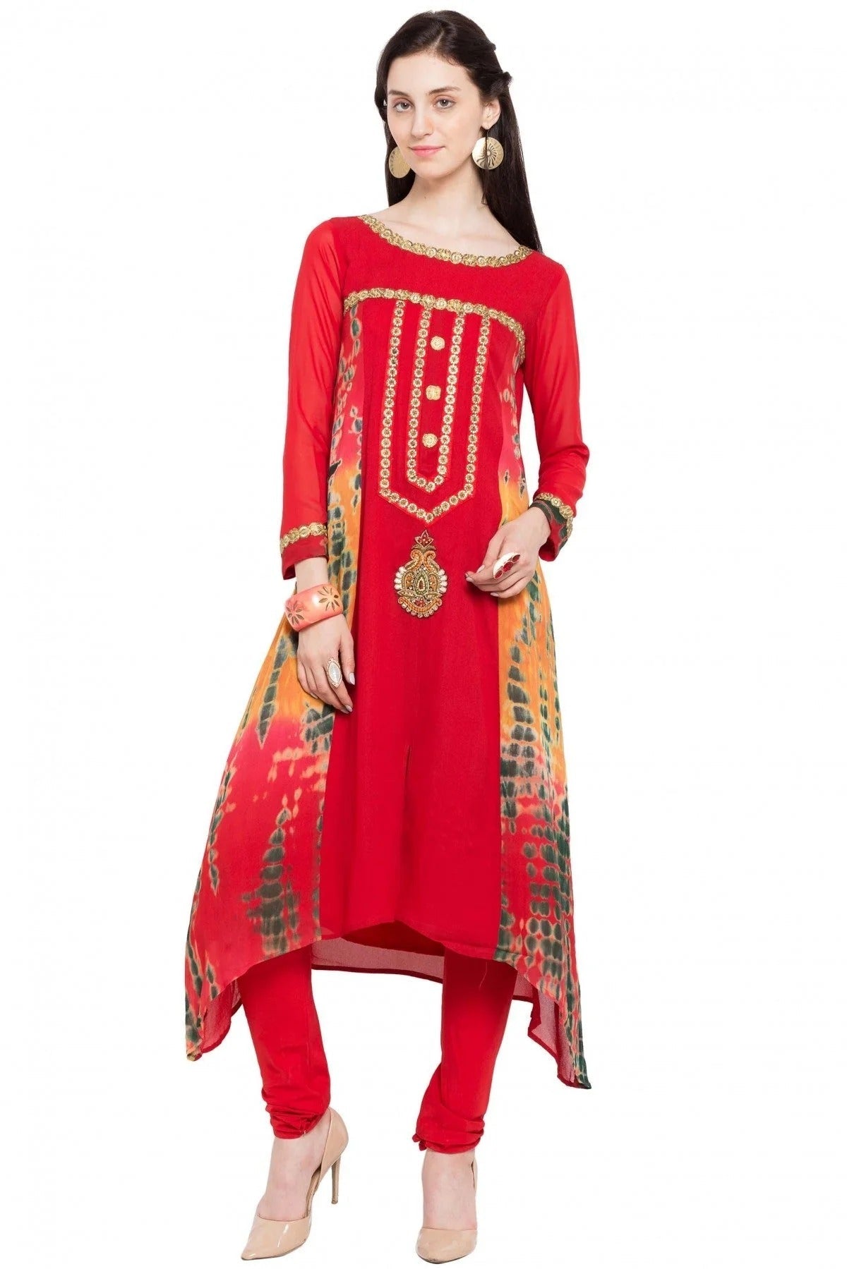 Red Plus Size Faux Georgette Kurti NCKR10710165
