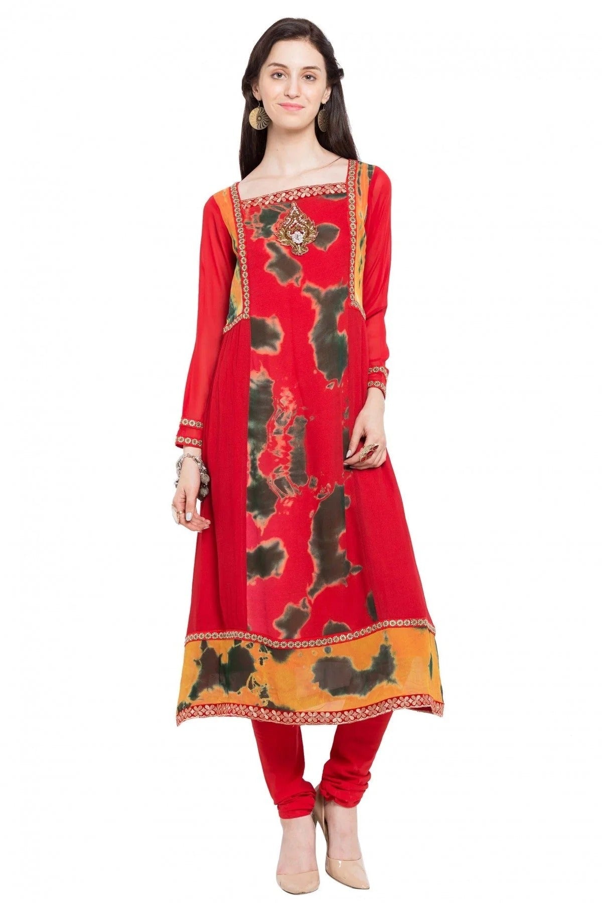 Red Plus Size Faux Georgette Kurti NCKR10710167