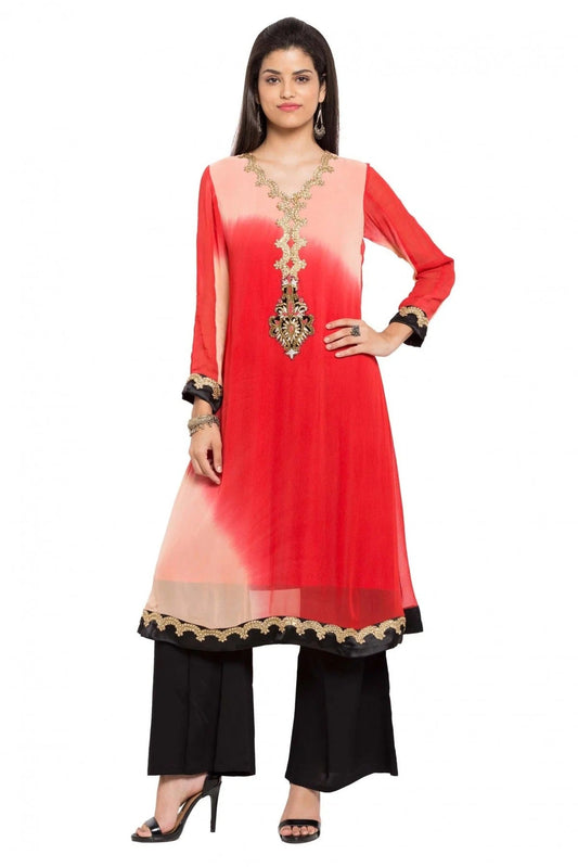 Red Plus Size Faux Georgette Kurti NCKR10710177