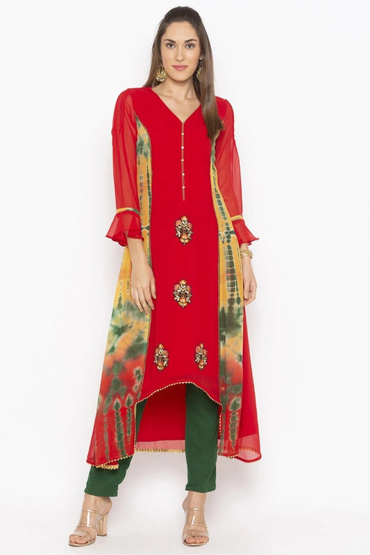 Red Plus Size Georgette Embroidery Kurta Set NCKR10710221