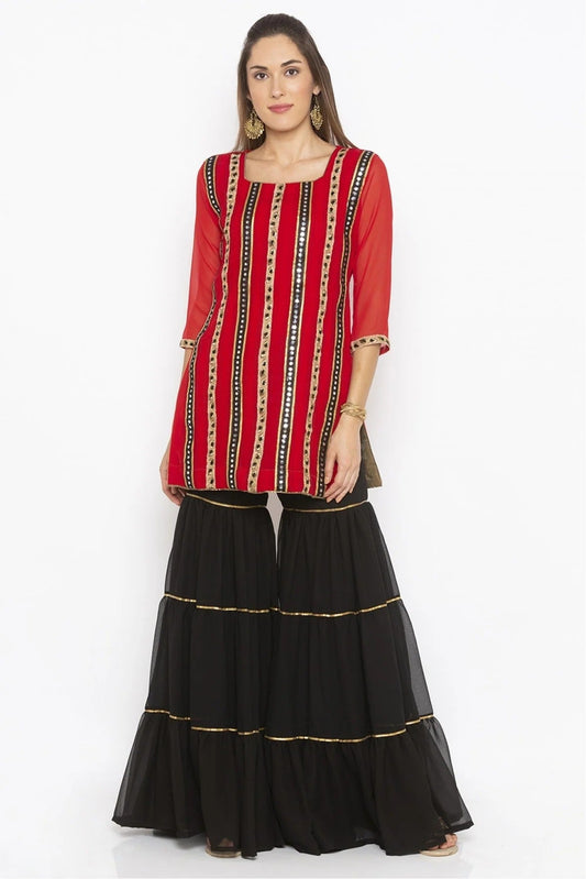 Red Plus Size Georgette Embroidery Kurta Set NCKR10710267