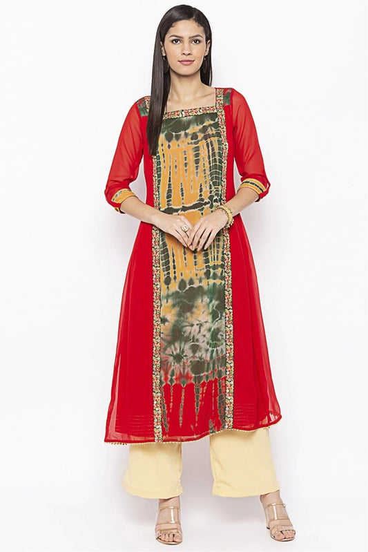 Red Plus Size Georgette Embroidery Kurta Set NCKR10710294