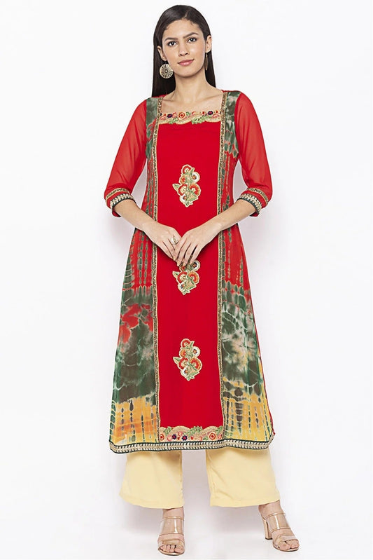 Red Plus Size Georgette Embroidery Kurta Set NCKR10710362