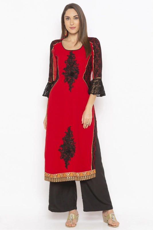 Red Plus Size Georgette Embroidery Kurti NCKR10710336